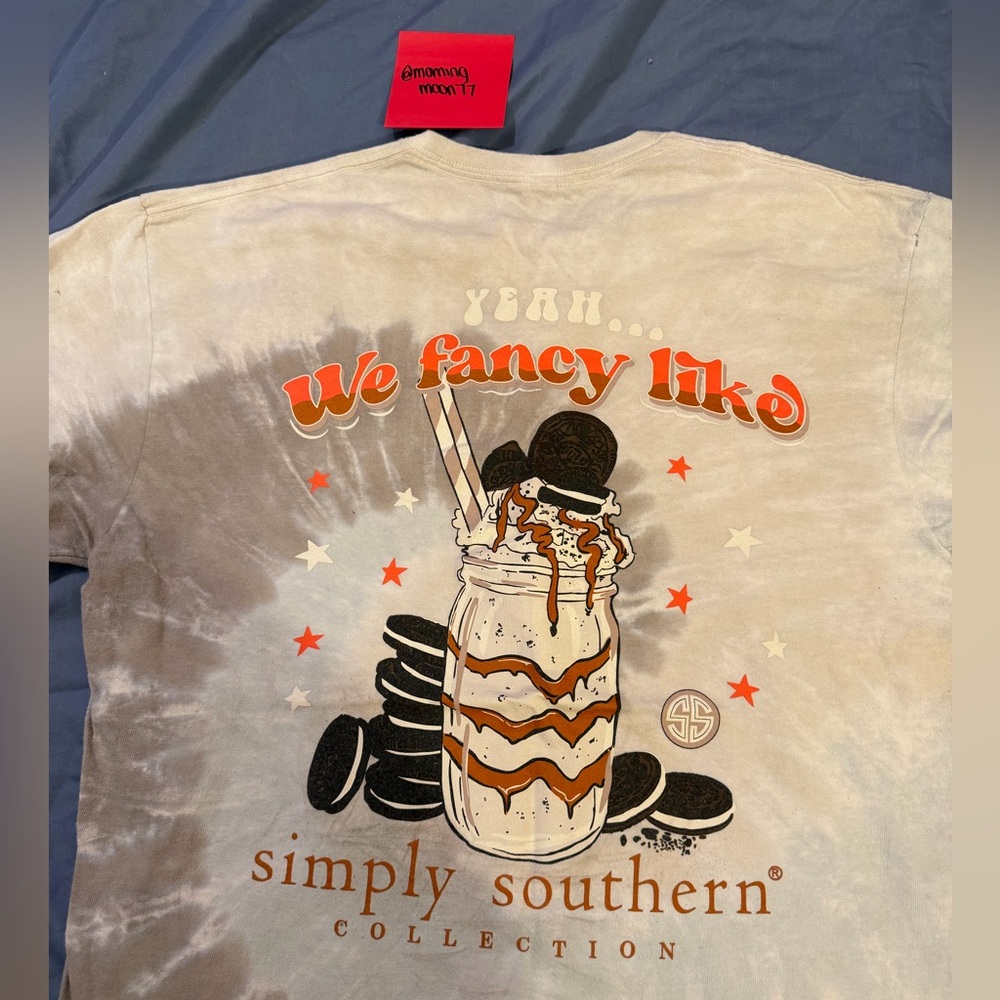 Simply Southern Cream Tie-Dye Milkshake & Oreo Graphic Tee with Orange Accents